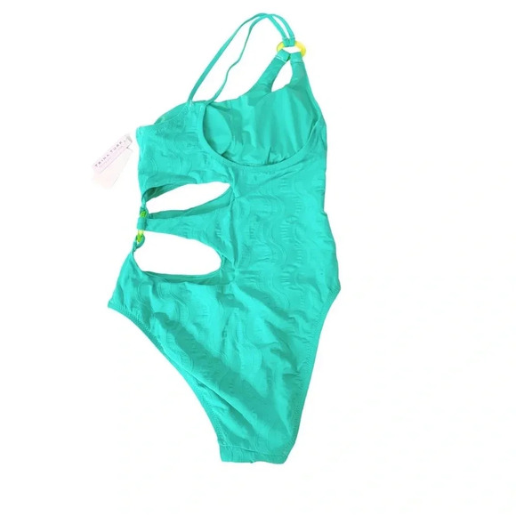Trina Turk Cascais Wave One Shoulder One Piece Cutout Swimsuit Aquamarine Size 6 - Picture 3 of 11